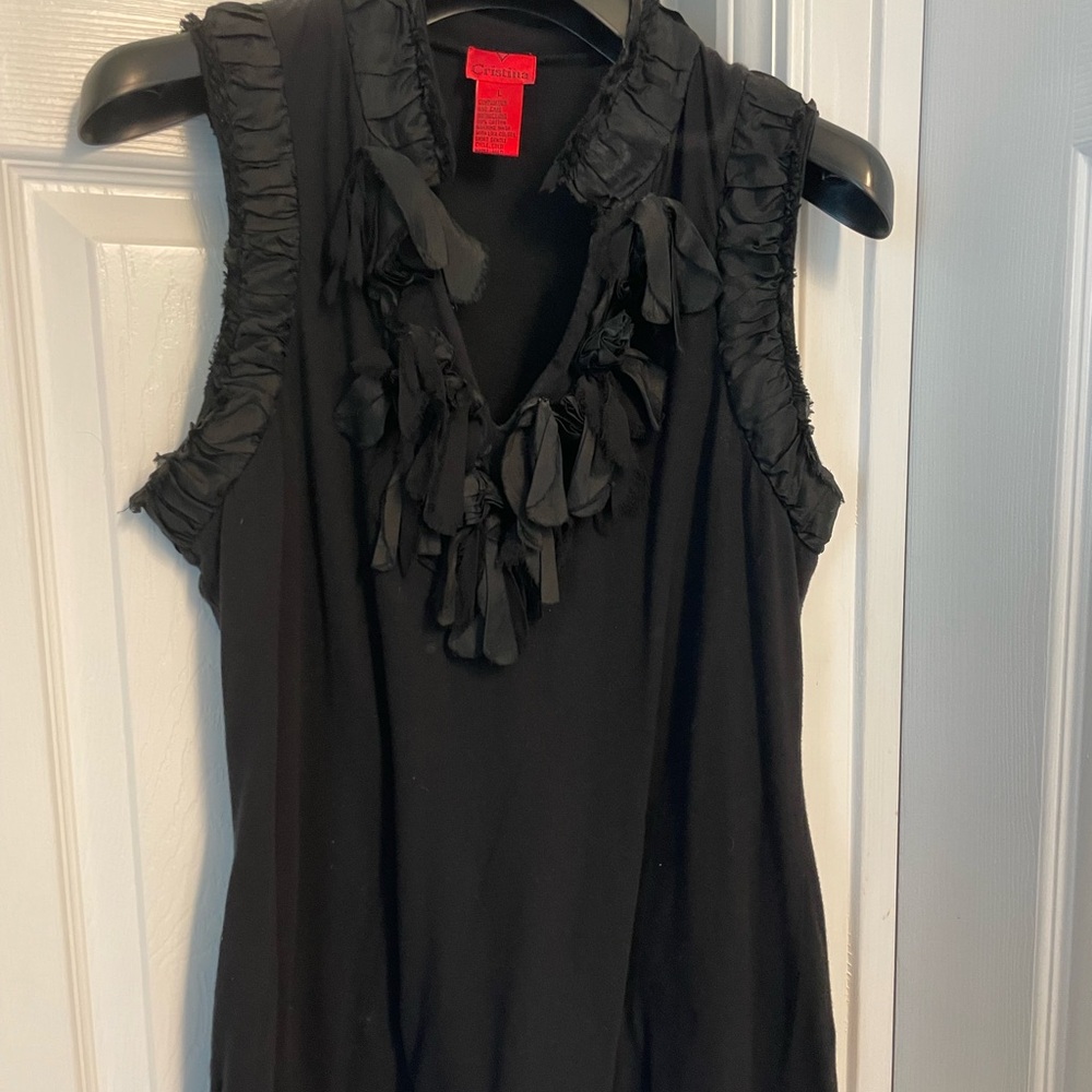 V Cristina Black top with ruffle detail, large